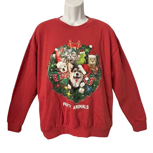 IML Holiday Party Animals Light Up Ugly Christmas Sweatshirt Size Large - Picture 1 of 3